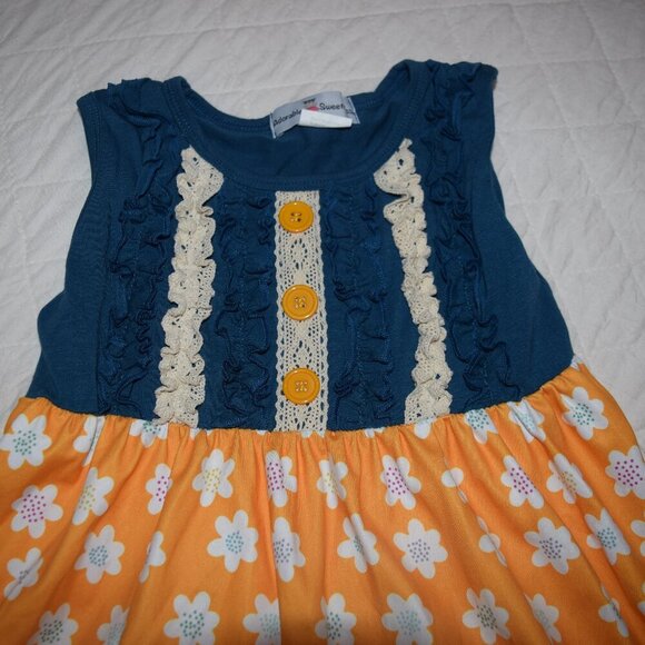 ADORABLE SWEETNESS Navy & Mustard Shorts Set Girls 7 - Picture 3 of 7